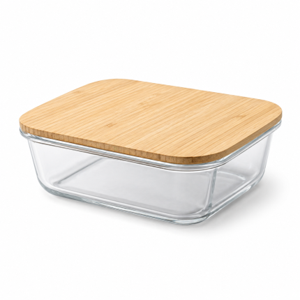 Стъклена правоъгълна кутия с бамбуков капак