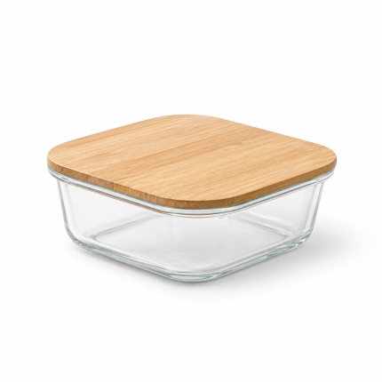 Стъклена квадратна кутия с бамбуков капак